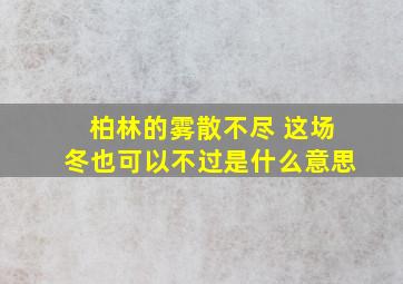 柏林的雾散不尽 这场冬也可以不过是什么意思